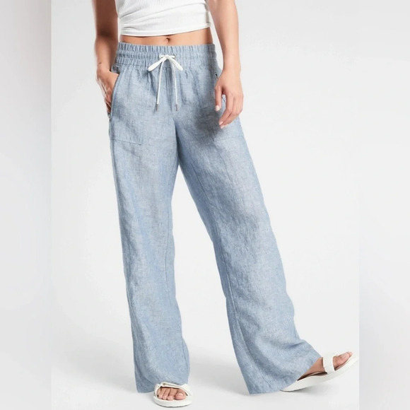 Athleta Spring 2021 Cabo Linen Wide Leg Pant Chambray Blue - Picture 1 of 9